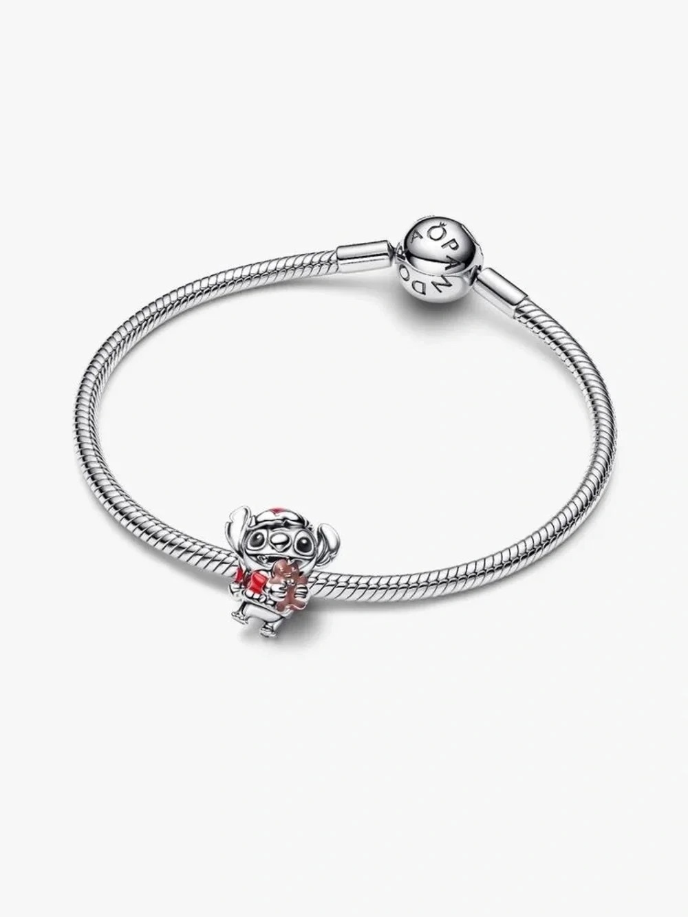 Pandora Silver Snake Chain Bracelet with Red Accent Charm